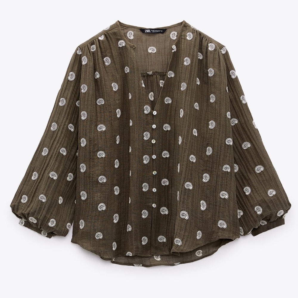 Zara Flowy Embroidered Blouse